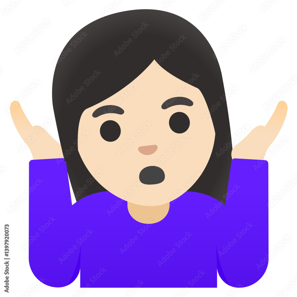 Person Shrugging Emoji: Light Skin Tone (Purple Shirt)
Person Shrugging Emoji: Light Skin Tone (Purple Shirt)