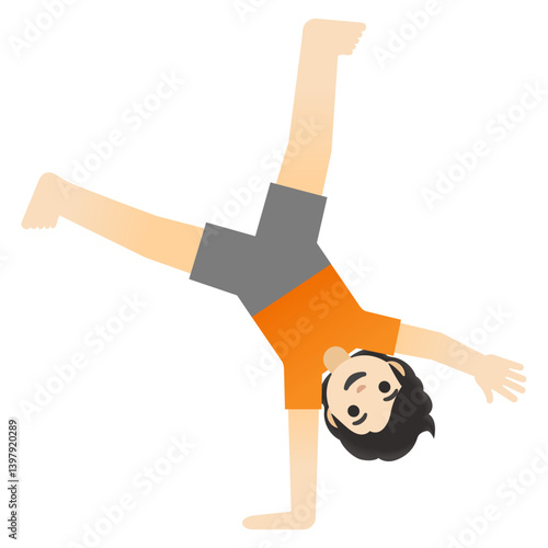 Cartwheel Emoji: Light Skin Tone (Boy, Orange Shirt)
