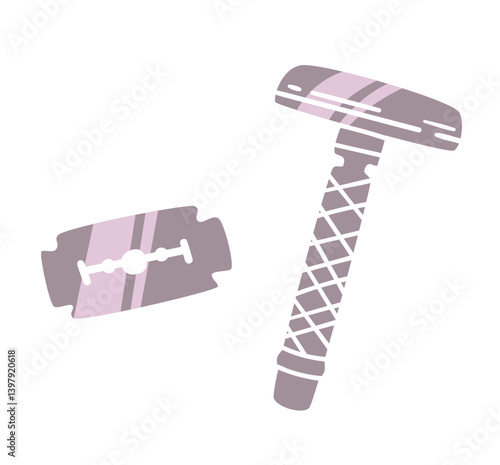 Reusable metal shaver and razor. Personal hygiene items. vector clip art isolated on transparent background.