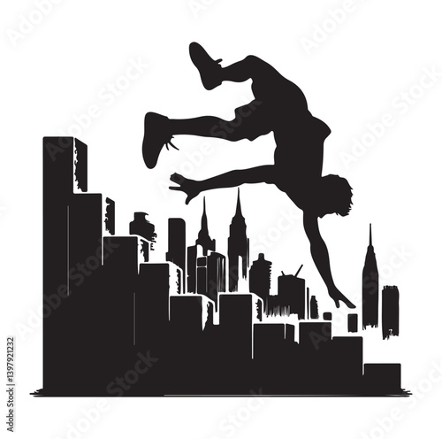 Silhouettes of parkour sports player vector.