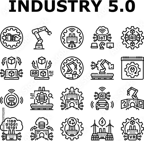 industry five automation icons set vector