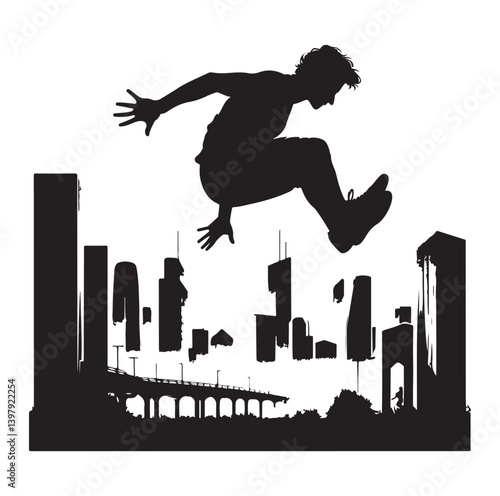 Silhouettes of parkour sports player vector.
