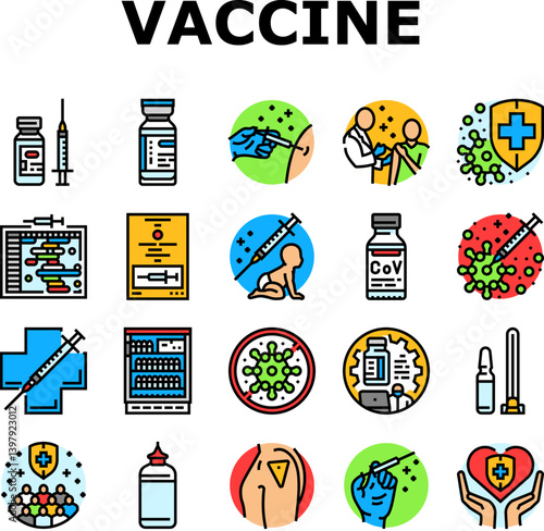 vaccine immunization syringe icons set vector