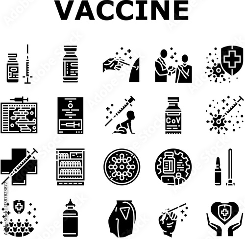 vaccine immunization syringe icons set vector