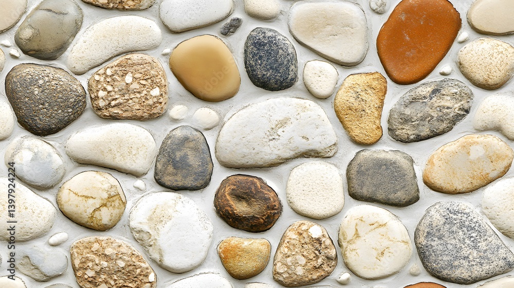 A close-up view of a decorative stone wall featuring various colors and shapes of stones. A close-up view of a decorative stone wall featuring various colors and shapes of stones.
