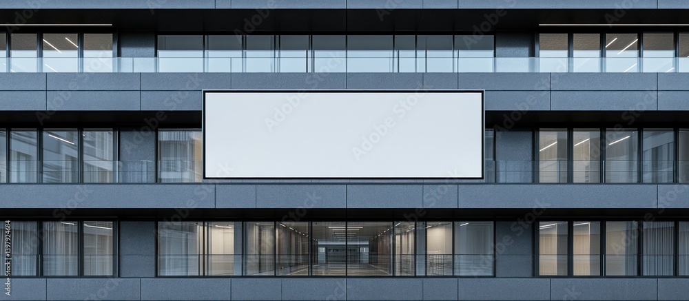 Fototapeta premium Modern office building facade with an empty rectangular advertising board
