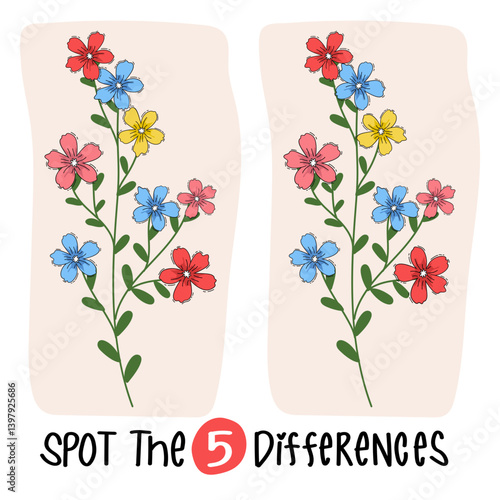 Spot The Difference Flower Puzzle Game for Kids and Adults