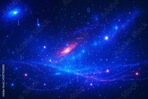 Digital Galaxy with Floating Code and Lights