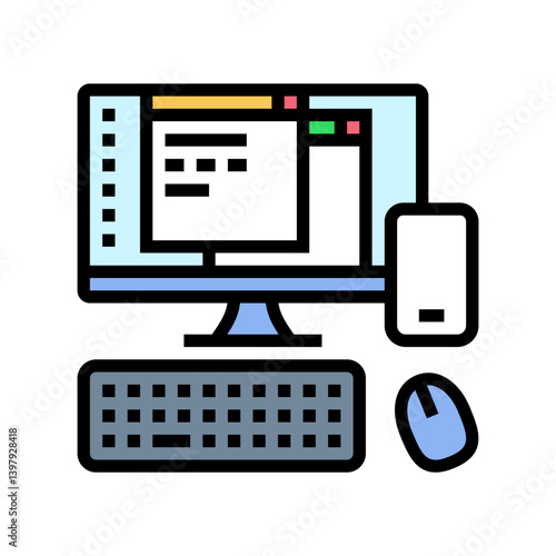 desktop computer phone color icon vector illustration
