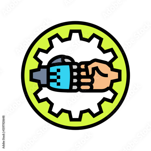 human robot collaboration industry 5 color icon vector illustration