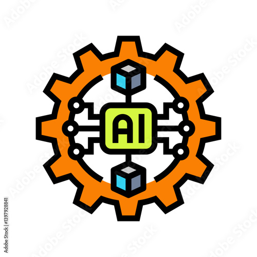 artificial intelligence ai gear industry 5 color icon vector illustration