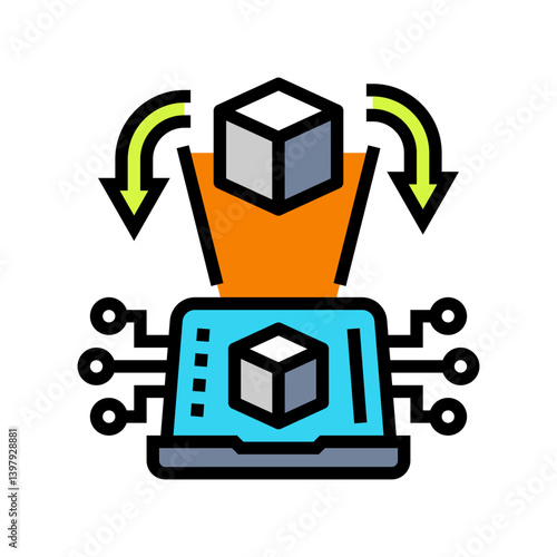 digital twin technology industry 5 color icon vector illustration
