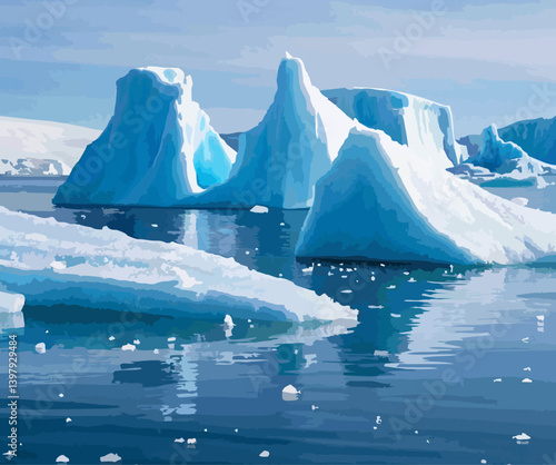 illustration iceberg snow crystal polar landscape antartica