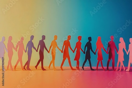 Diverse People Walking Together Hand in Hand Unity Background