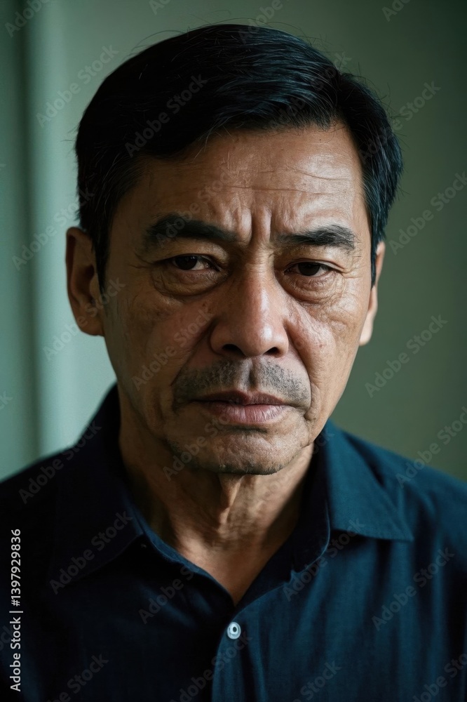 Obraz premium arafed man with a mustache and a black shirt looks at the camera