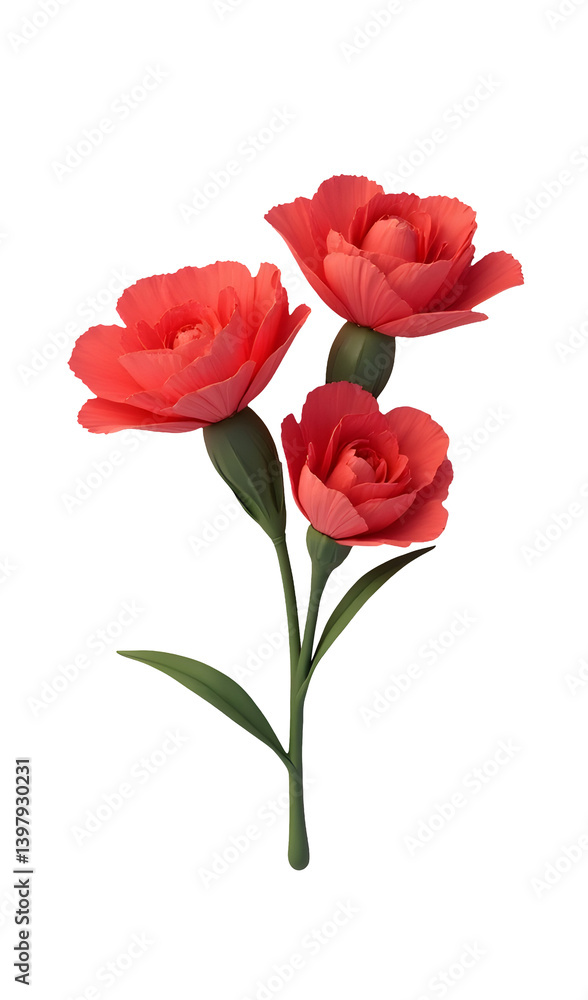 Decorative clipart artwork of red carnations nature setting floral composition vibrant colors Decorative clipart artwork of red carnations nature setting floral composition vibrant colors