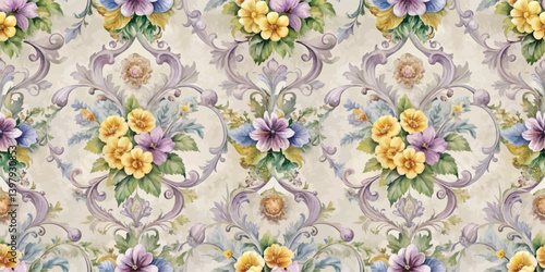 Elegant floral wallpaper design featuring pastel-colored blooms.
