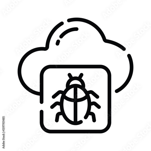 This linear icon showing cloud bug concept