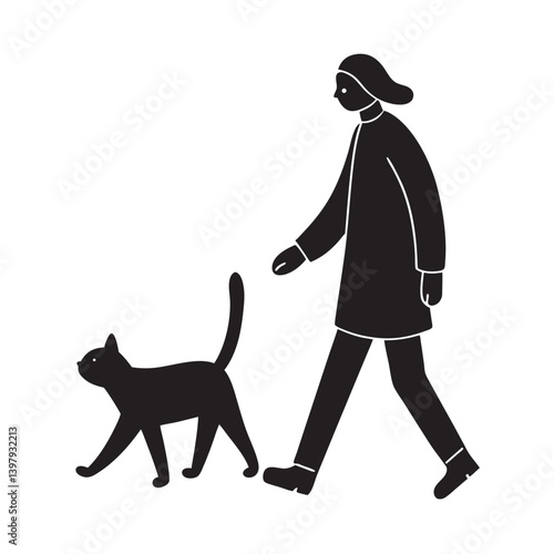 Person walking cat pet silhouette design