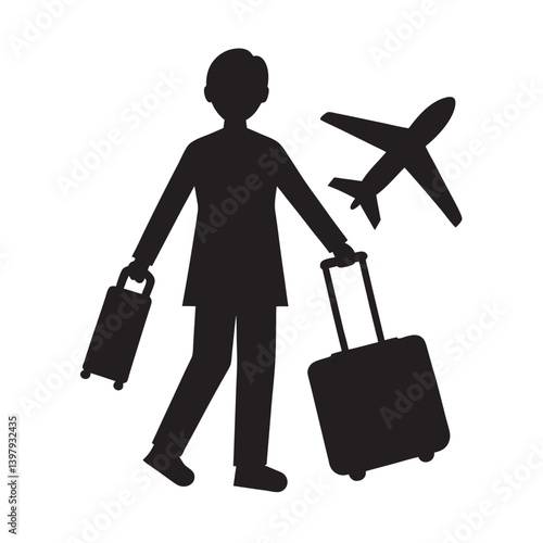 Traveler with luggage at airport silhouette