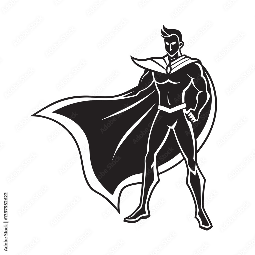Fototapeta premium Man in cape standing heroically silhouette