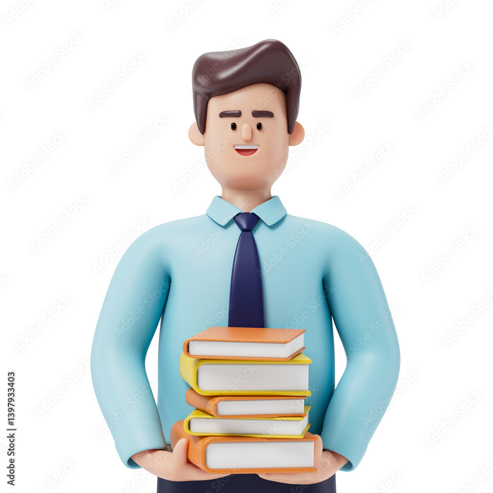 Man holding books, symbolizing knowledge or education. 3D rendering, conceptual image. Isolated on white background. Man holding books, symbolizing knowledge or education. 3D rendering, conceptual image. Isolated on white background.