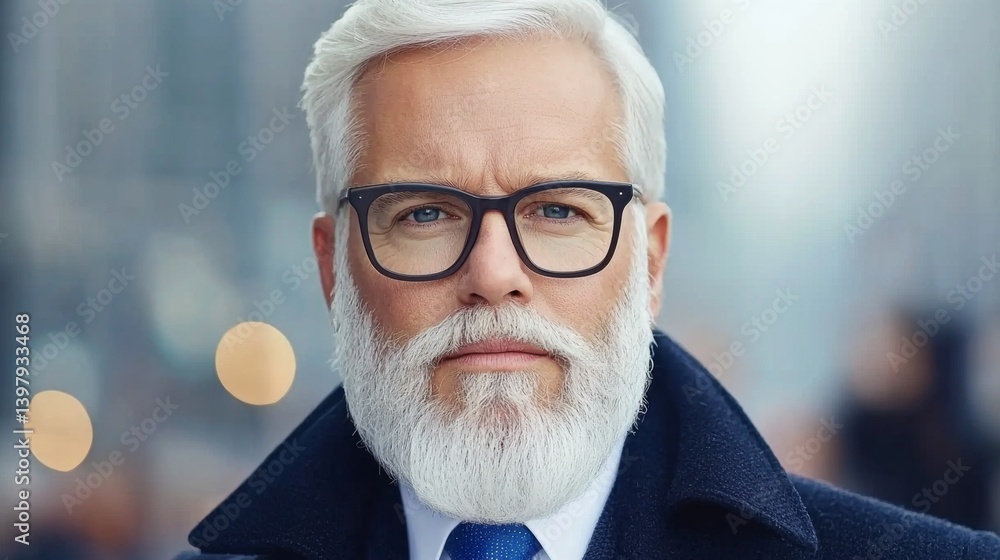 Confident senior man with glasses and a stylish beard in urban setting