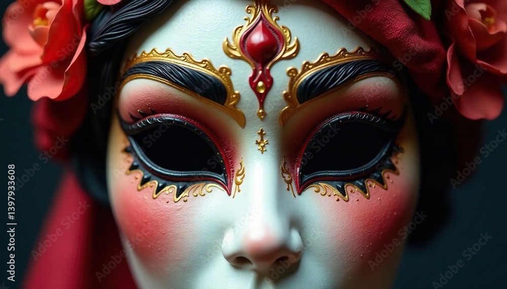 Symmetrical lines on a painted mask, intricate details , ancient, vintage, illustration Symmetrical lines on a painted mask, intricate details , ancient, vintage, illustration