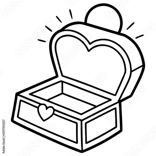 Jewelry box with a glowing heart line art vector