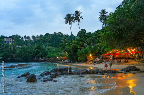 Scenic landscape of Weligama Beach in Sri Lanka, Asia