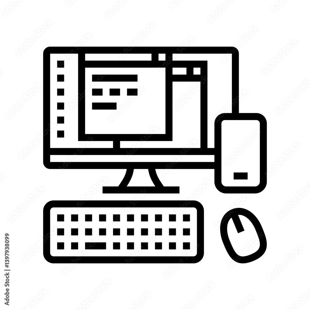 desktop computer phone line icon vector illustration desktop computer phone line icon vector illustration