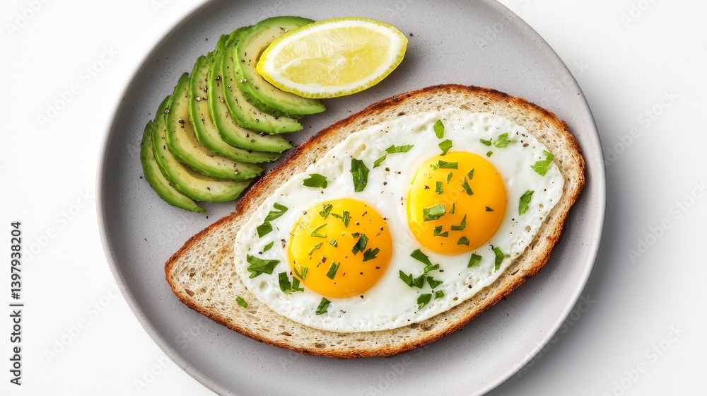Egg White Omelette with Avocado Toast and Lemon Garnish Egg White Omelette with Avocado Toast and Lemon Garnish