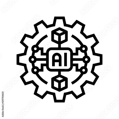 artificial intelligence ai gear industry 5 line icon vector illustration