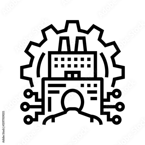 digital manufacturing industry 5 line icon vector illustration