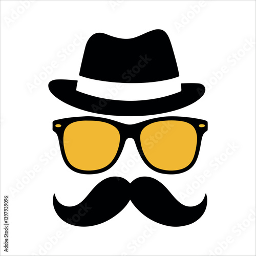Stylish Gentleman Icon with Hat, Sunglasses, and Mustache – Trendy father day Vector Design for Branding.