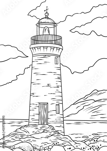 Hand-drawn illustration lighthouse Vector sketch