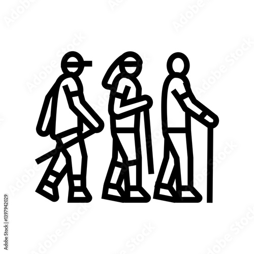group nordic walkers walking line icon vector illustration