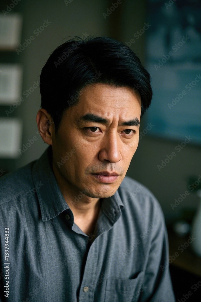 arafed asian man in a gray shirt looking at the camera arafed asian man in a gray shirt looking at the camera