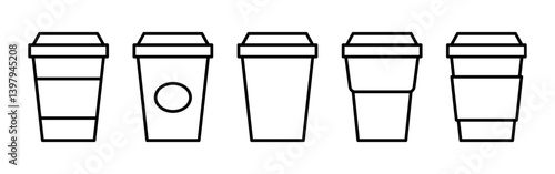 Vector isolated Beverage Cup icon set in black outline