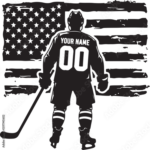  Ice Hockey Player with Stick and Puck Silhouette vector