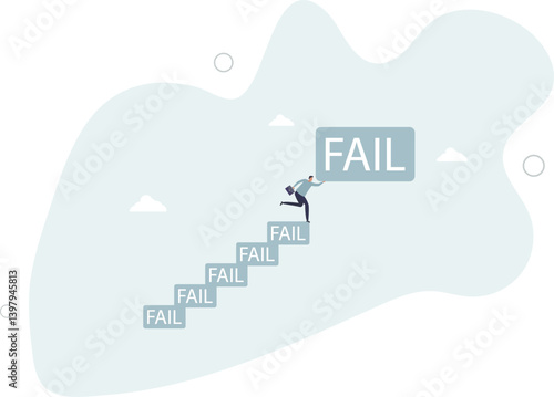 Improve from failure build up stair to success, challenge and ambition to never give up, learn to fail as path to achieve goal concept.flat character life .