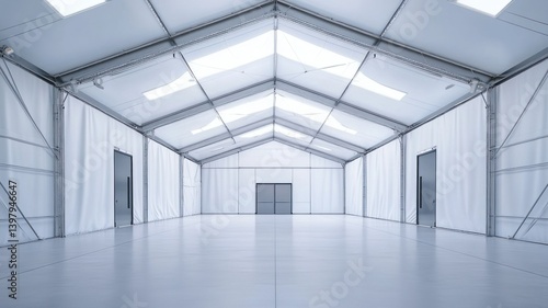 Wallpaper Mural Bright empty industrial space with white walls, flooring, metal framework. Torontodigital.ca