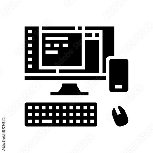 desktop computer phone glyph icon vector illustration