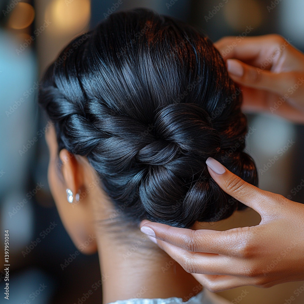 Fototapeta premium Elegant hair styling for special occasions at a salon