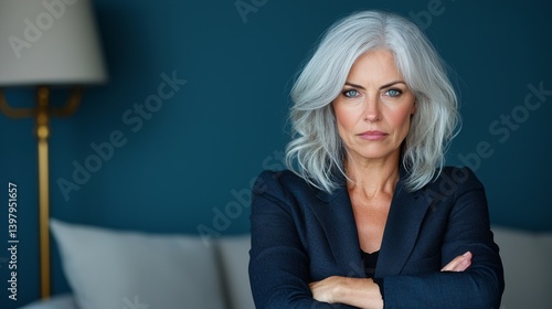 Obraz na płótnie Confident woman with gray hair posing in a stylish blazer w salonie