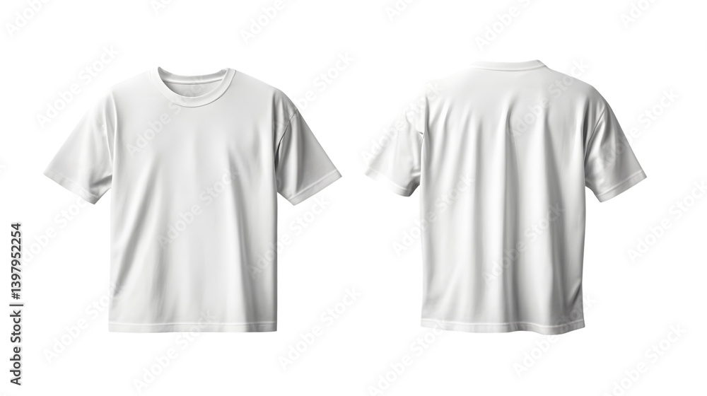 White Oversized T-Shirt Front and Back Mockup Isolated on White Background White Oversized T-Shirt Front and Back Mockup Isolated on White Background
