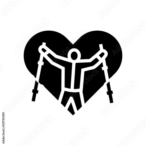 heart symbol nordic walker glyph icon vector illustration