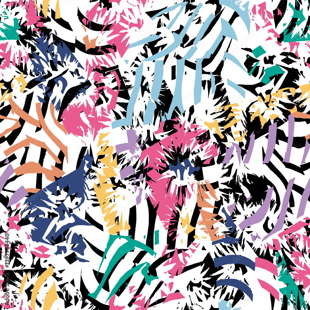 Obraz premium Seamless hand drawn abstract pattern.Watercolor abstract pattern for fabric, apparel, scarf, wallpaper. Unique modern abstract and ethnic design.