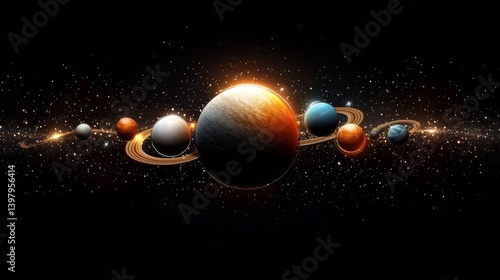 Obraz na płótnie A stunning depiction of the solar system with vibrant planets and rings w salonie
