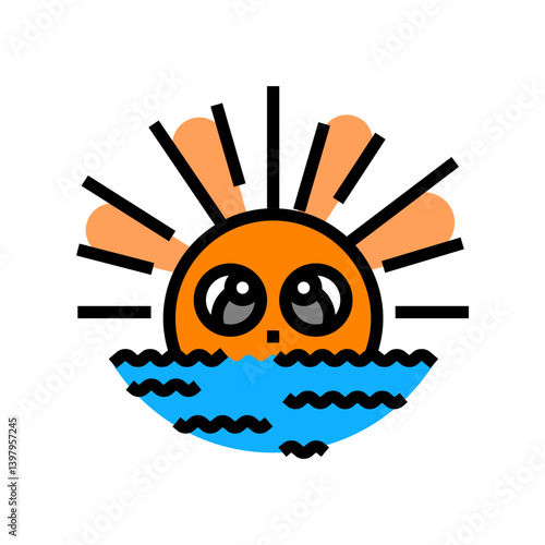 shy cute sun character color icon vector illustration